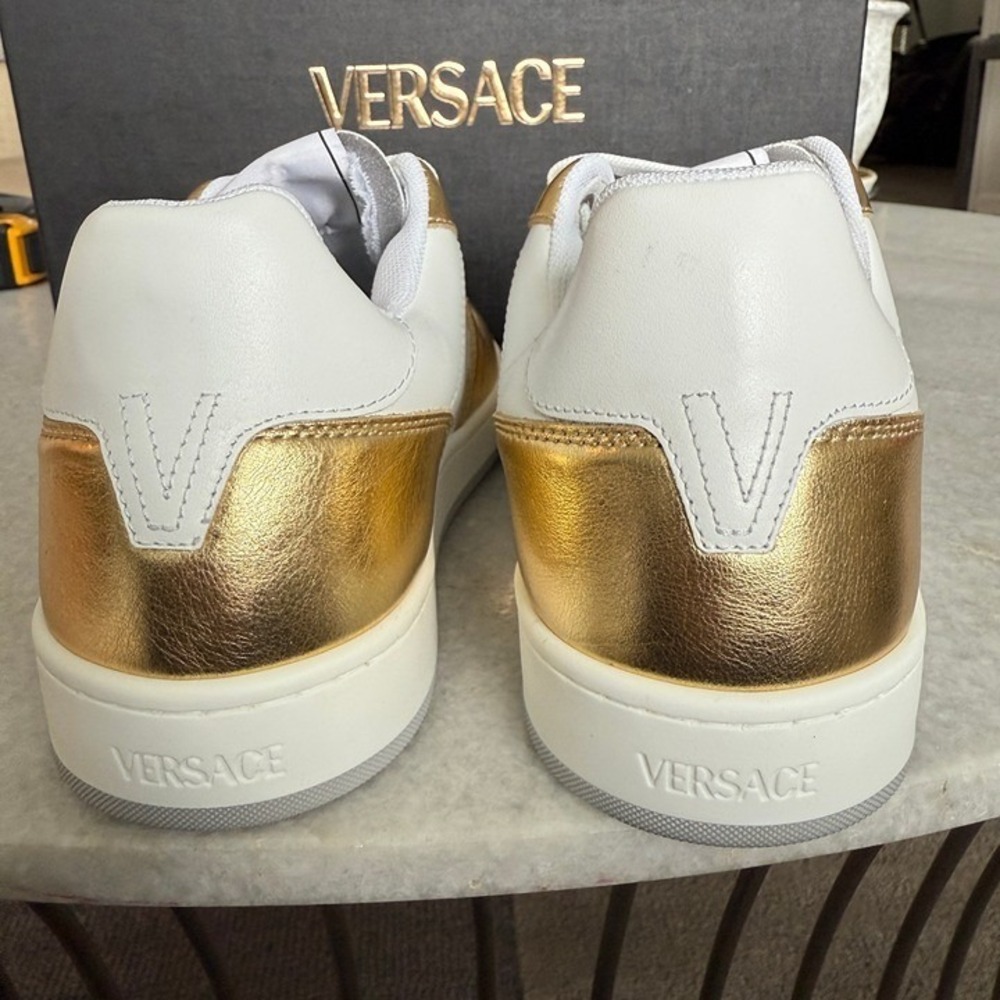 Versace Medusa Gold/White Leather Women's Sneaker Shoe, 1014316, sz 37.5 - Picture 9 of 10